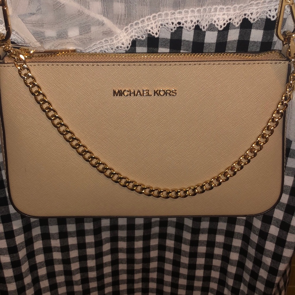 Michael Kors Gold JetSet M Pouchette Crossbody Bag